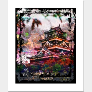 Japan Pagoda Cherry Blossoms Collage Art 68 Posters and Art